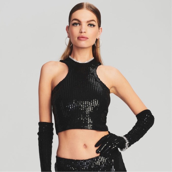 NWOT RETROFETE Audra Sequin Knit Racerback Top - Picture 2 of 11